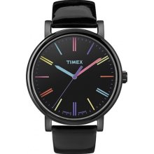 Timex Unisex Easy Reader T2N790 Black Leather Quartz Watch with Black Dial