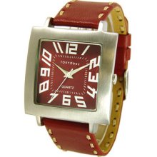 TOKYObay Tram Watch in Burgundy with Smooth Leather Stitched Strap