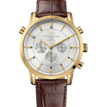 Tommy Hilfiger Round Chronograph Leather Strap Watch Brown/ Gold