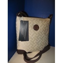 Tommy Hilfiger White Beige Jacquard Cross Body Crossbody Messenger Bag