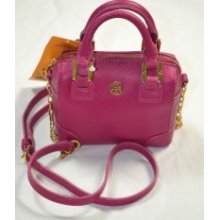 Tory Burch Robinson Saffiano Mini Shrunken Satchel Magenta Pink Gold Bag