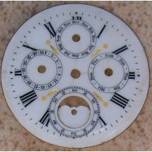 Triple Date & Moon Phase Enamel Dial For Pocket Watch 42,5 Mm. In Diameter
