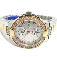 U13586l2 Guess Women Silver Rosegold Date Swarovski Crystals Watch