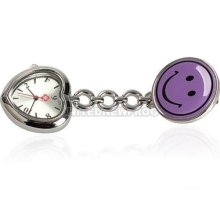 Un3f Smiley Heart Nurse Table Pocket Watch With Clip Brooch Chain Quartz Cute