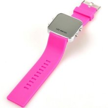 Unisex Band Mirror Led Digital Date Jelly Silicon Casual Wrist Watch Purple