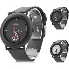 Unisex Leather Analog Quartz Wrist Watch 0687b (Black)