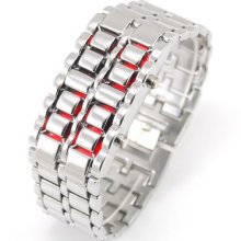 Unisex's Stainless Steel Brecelet Watch Red Led Digital Number Show Sliver Steel