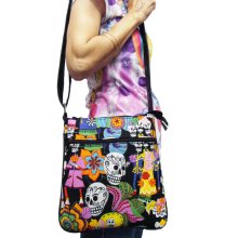 US handmade Cross Overbody Los Novios Rockabilly Day of The Dead Gothic Pattern Shoulder Bag Purse,Cotton, rare