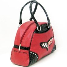 V81548ub-red: Chevrolet Corvette C6 Emblem Fashion Satchel Handbag, Red
