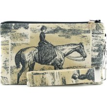 Victorian horse wristlet / clutch / small purse / zipper pouch & detachable key fob gift set for women