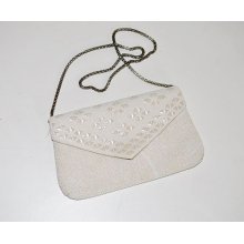 Vintage 60s Envelope Shoulder Bag Clutch White Beaded Geometric
