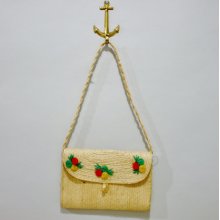 vintage 60s souvenir purse - Mexican Vacation yellow red green floral woven straw shoulder bag clutch