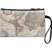 Vintage Antique Old World Map Design Faded Print Wristlet