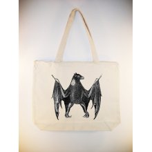 Vintage Bat image transferred onto 14x18 inch zip top Canvas Tote -- other bag sizes available