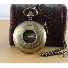 Vintage brass Shiny Side Mechanical Skeleton Pocket Watch Steampunk Style