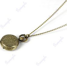 Vintage Bronze Butterfly Copper-toned Quartz Necklace Chain Pendant Pocket Watch
