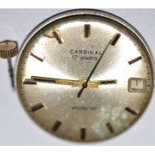 Vintage Cardinal W Date Dial Wrist Movement 17 Jewels 382