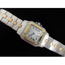 Vintage Cartier Santos Two Tone 18k & Stainless Steel Ladies Watch