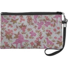 Vintage Girly Pink Animal And Floral Pattern Wristlet Clutches