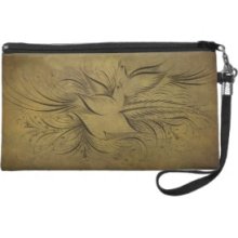 Vintage Gold Birds Line Drawings Wristlet Clutches