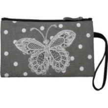 Vintage Gray Polka Dots With Lace Butterfly Wristlet Clutches