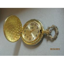 Vintage Gruen Embassy Quartz Pocket Watch And Chain Works Great