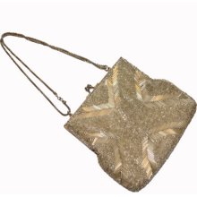 Vintage La Regale Handmade Champagne Gold Beaded Bag Evening Purse