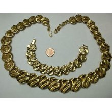 Vintage Monet Necklace Bracelet Set Massive Coin Like Textured Design