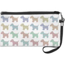 Vintage Puppy Dog Colorful Zigzag Chevron Pattern Wristlet Purses