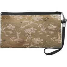 Vintage Retro Wood with Elegant Flowers Wristlet Clutch