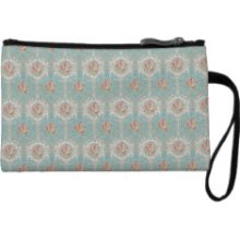 Vintage Shabby Chic Girly Red Green Floral Pattern Wristlet