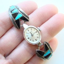 Vintage Southwestern Sterling Silver Ladies Watchband Wittnauer Watch Turquoise