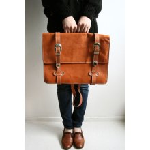 Vintage Stunning Tan Brown Leather Satchel Shoulder Bag