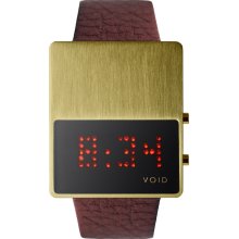 Void Unisex Digital Red LED Stainless Watch - Brown Leather Strap - Black Dial - V01LED-GO/BW