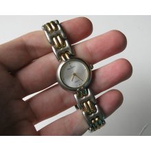 Vtg Old 2 Tone Silver Gold Peugeot Quartz Sm Face Ladies Womens Metal Watch W55