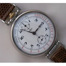 Vulcain Chronograph Big Wristwatch Steel Custom Case 50 Mm. Load Manual Running