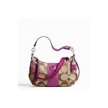 W/tags Coach Signature Stripe Demi Crossbody Silver/khaki/berry $178 Pink