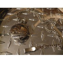 Watch-it Open Face Pocket Watch Mechanical Covered W/ Chain Semi Truck