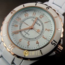 Water Clock Hour Dial Hand White Rose Ladies Men Women Steel Wrist Watch Wt178