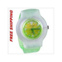 Water-filled quartz wrist watch for girl - green