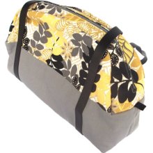 Weekender Tote Shoulder Bag Mustard Yellow Grey Black Floral