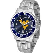 West Virginia Mountaineers Competitor AnoChrome Men's Watch with Steel Band and Colored Bezel