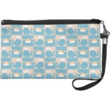 Whale Crab Checkered Pattern Wristlet Clutch