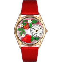 Whimsical Watches Kids Japanese Quartz Strawberries Red Leather Strap Watch