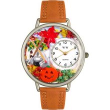 Whimsical Watches Mid-Size Autumn Leaves Quartz Movement Miniature Detail Leather Strap Watch