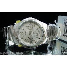 White Casio Watch Ladies 3 Dials Hands Ltp-2069d-7a2