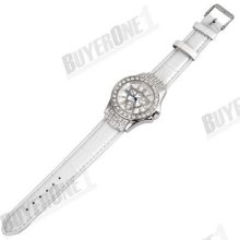 White Crystal Ladies Wrist Watch Stainless Steel Case