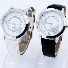 White Dial Butterfly Leather Strap Quartz Crystal Wristwatch Gift U16