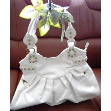 White Dotted Gold Tone Studs Woman's Hobo Handbag Bag Size Medium