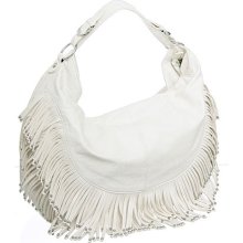 White Extra-Large ''Boho Fringe'' Crossbody Hobo